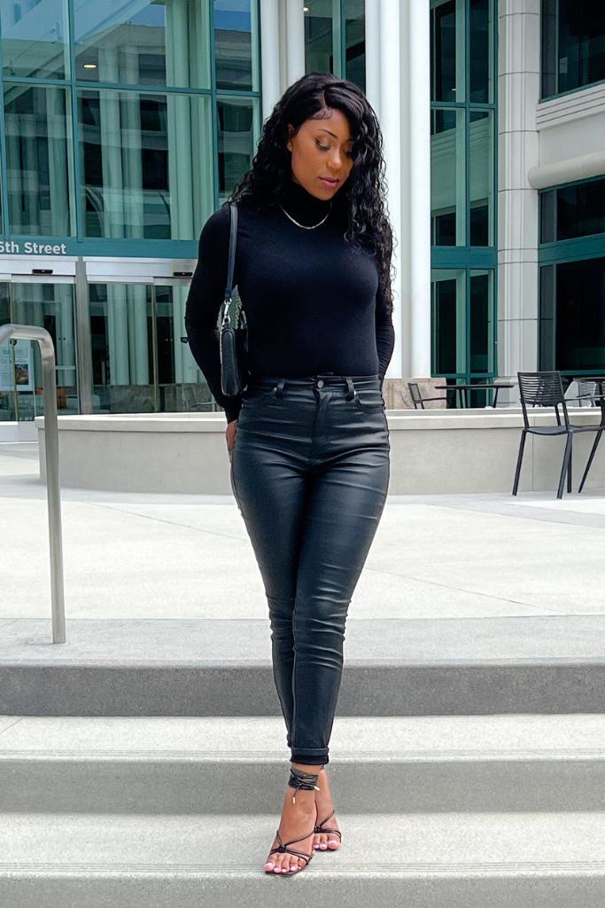 Stylish Black Synthetic Leather Pants